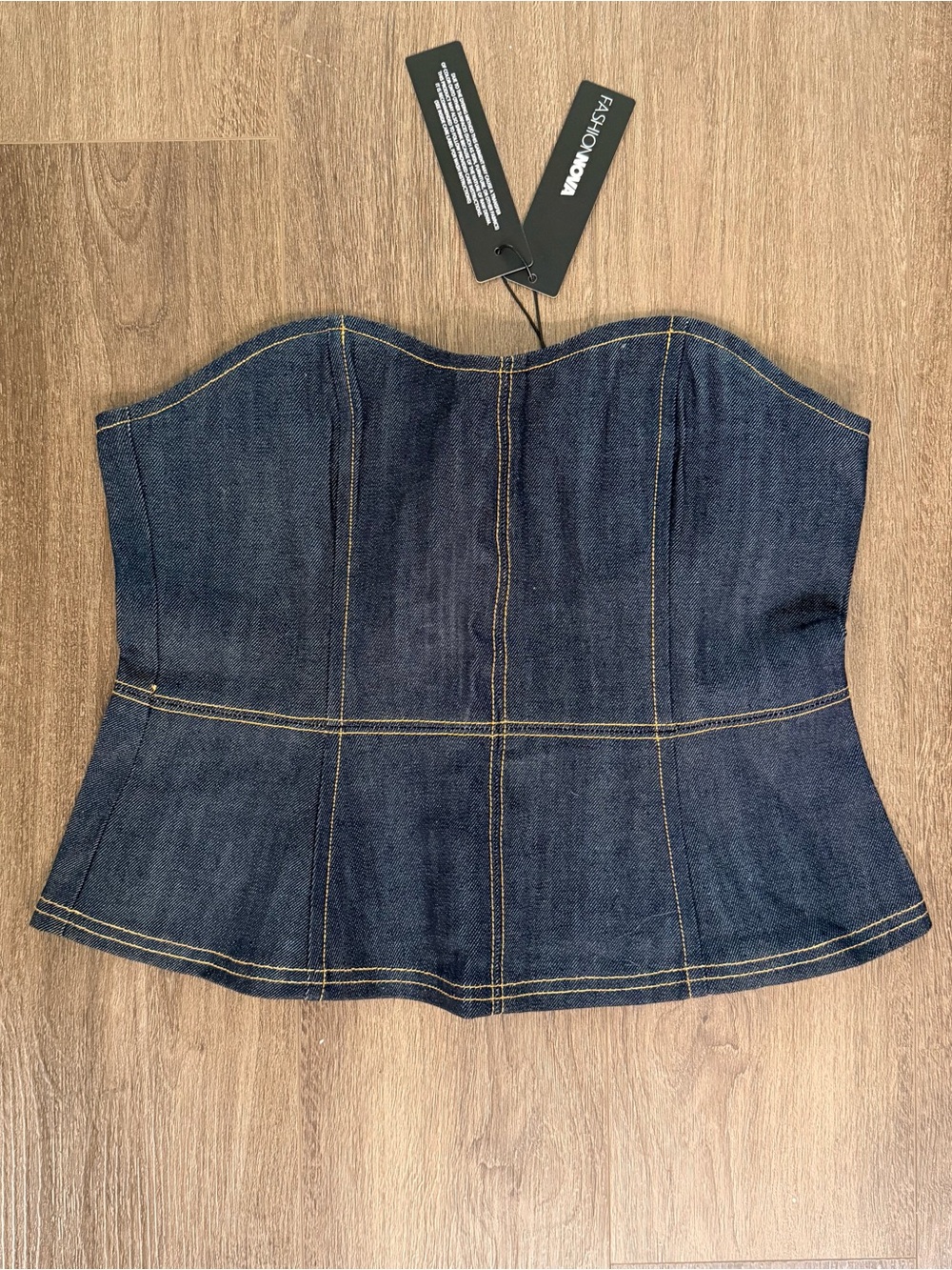 Fashion Nova Premium Selvedge Dark Denim Corset Bustier Top